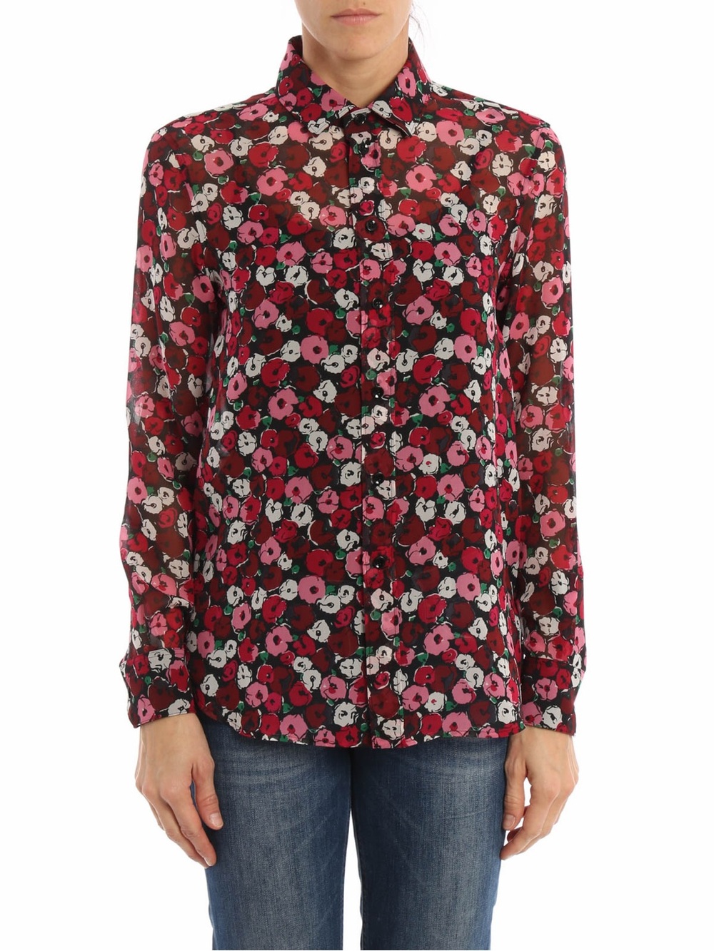 Saint Laurent Red and Pink Floral blouse